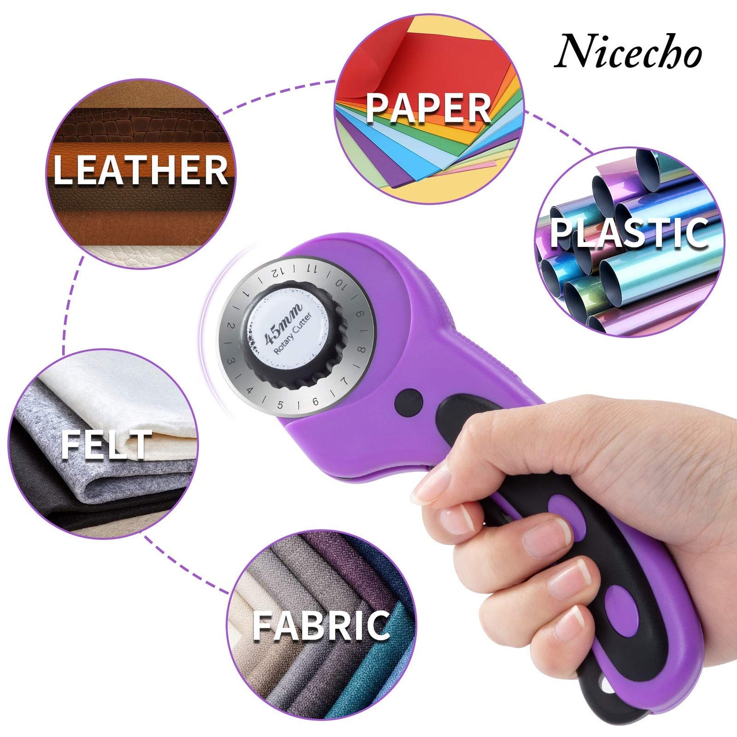 Nicecho Rotary Cutter Set,Sewing Quilting Supplies,45mm Fabric Cutters,A3 Cutting Mat for Sewing,Acrylic Rulers,Scissors,Exacto Knife,Clips,Beginners Sewing Accessories,Fabric Cutter Kit