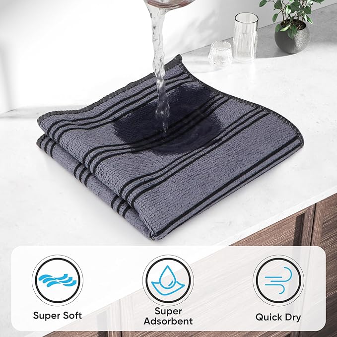 HOMEXCEL Microfiber Cleaning Cloth, Kitchen Towels 12 Pack, Lint Free, Scratch-Free, Highly Absorbent, Reusable Dish Towels for Kitchen and Household