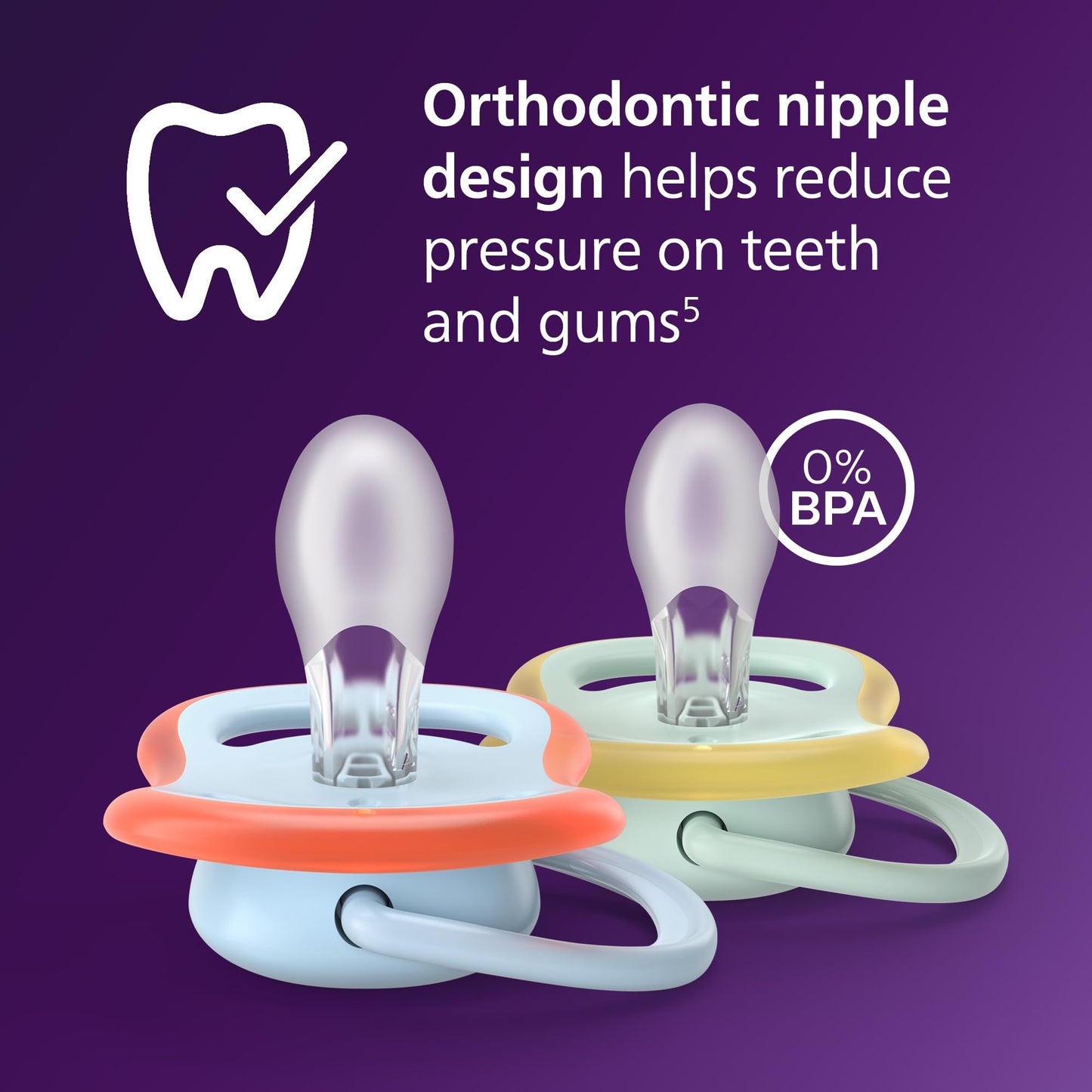 Philips Avent Ultra Air Pacifiers - Orthodontic Design, for Babies 0-6 Months, Soft Silicone Symmetrical Nipple, BPA-Free, 2 Sterilizing Cases, 4 Pack, SCF087/19