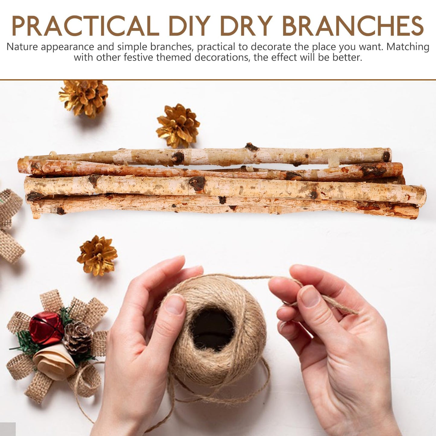 Natural Birch Wood Sticks 15.75 Inch Craft Sticks for DIY Projects Home Decoration Floral Arrangements and Holiday Crafts 6Pcs