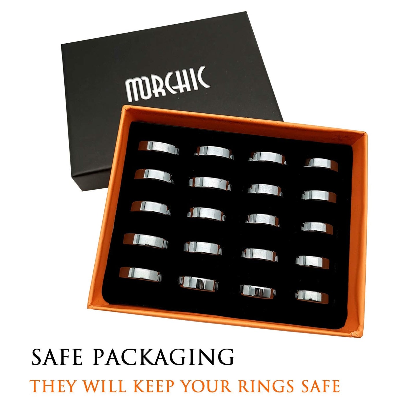 Morchic 20Pcs Pack Hematite Stone Rings for Women & Men, Unisex Flat Band Set (6mm Width) - Mixed Sizes 6-12, Chakra Balancing, Polished Gemstone, Gift Ready