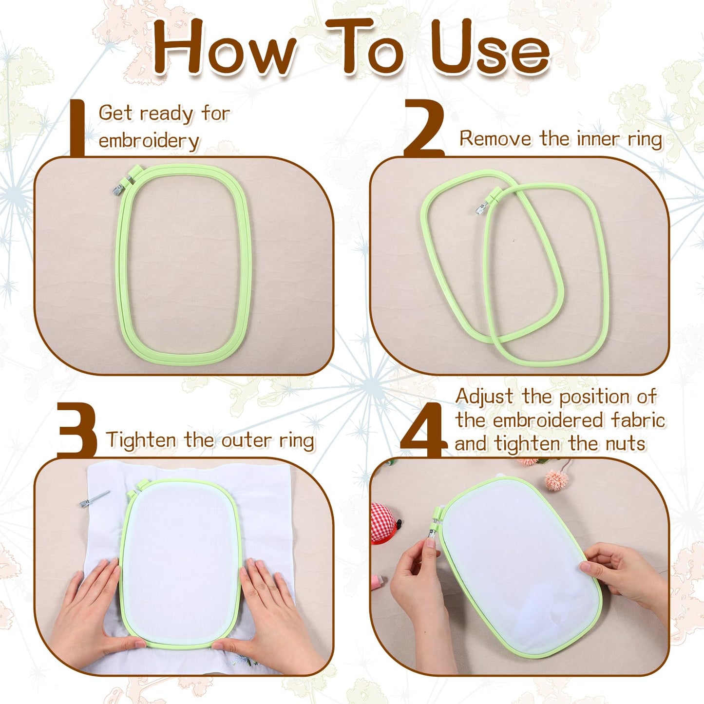 MySHUCE 5 Pack Size Square Embroidery Hoops Set, Plastic Cross Stitch Hoops 5 Inch 6 Inch 10 Inch 12 Inch 15 Inch Reusable Frames Rings for DIY Embroidery Craft Sewing Project (5 Colors)