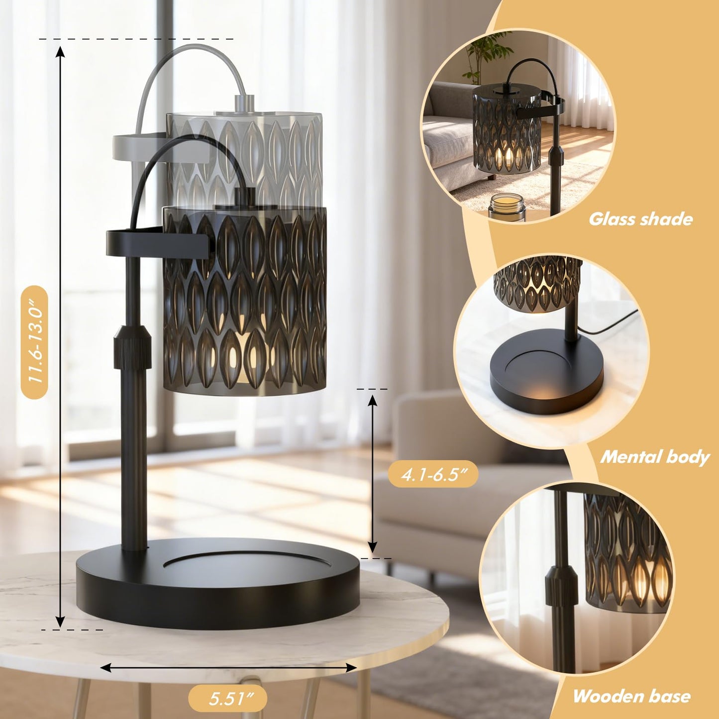 WYghyronic Candle Warmer Lamp with Adjustable Height & Timer - 4-Level Dimmable Wax Warmer for Jar Candles, Includes 2 Bulbs, Elegant Home Decor Gift