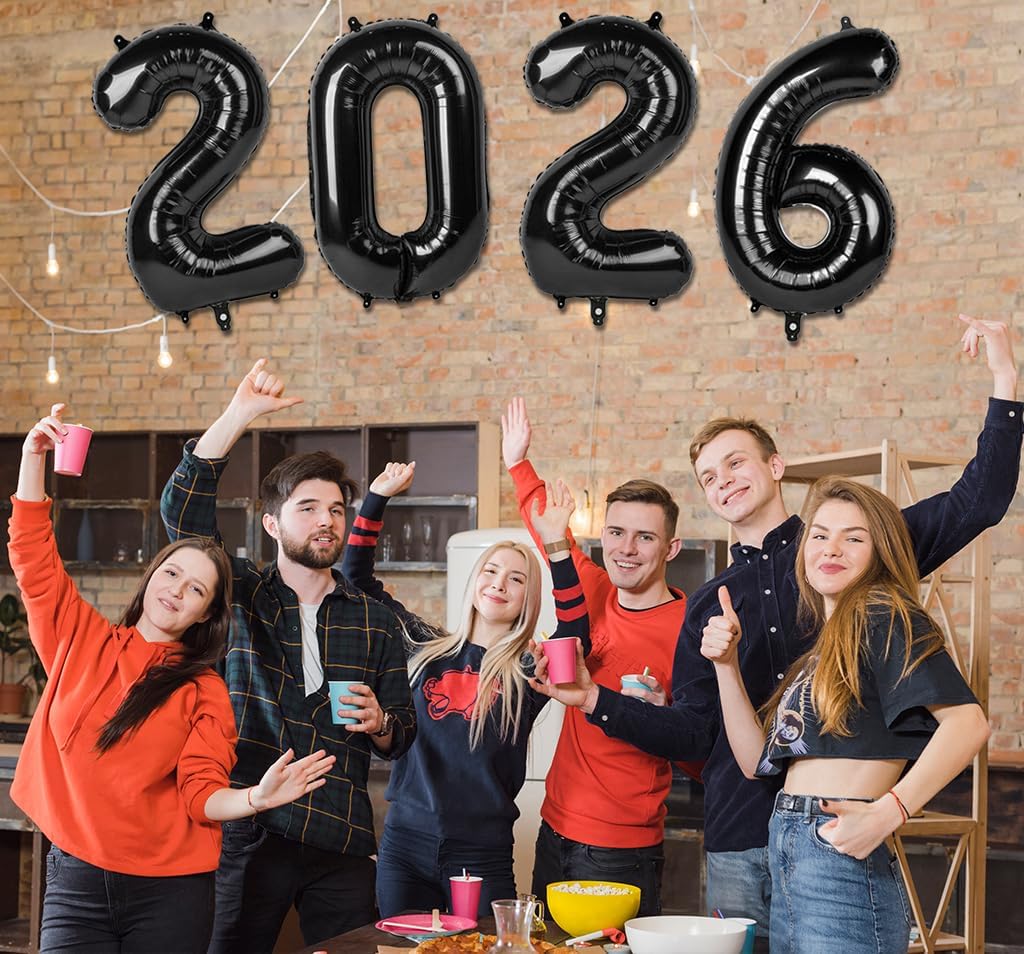 2026 Balloon - Black Birthday Number Balloons, 40 Inch Large Foil Balloons for Men Women Boys Girls Black Themed Birthday Decorations，Number 2026 Balloon