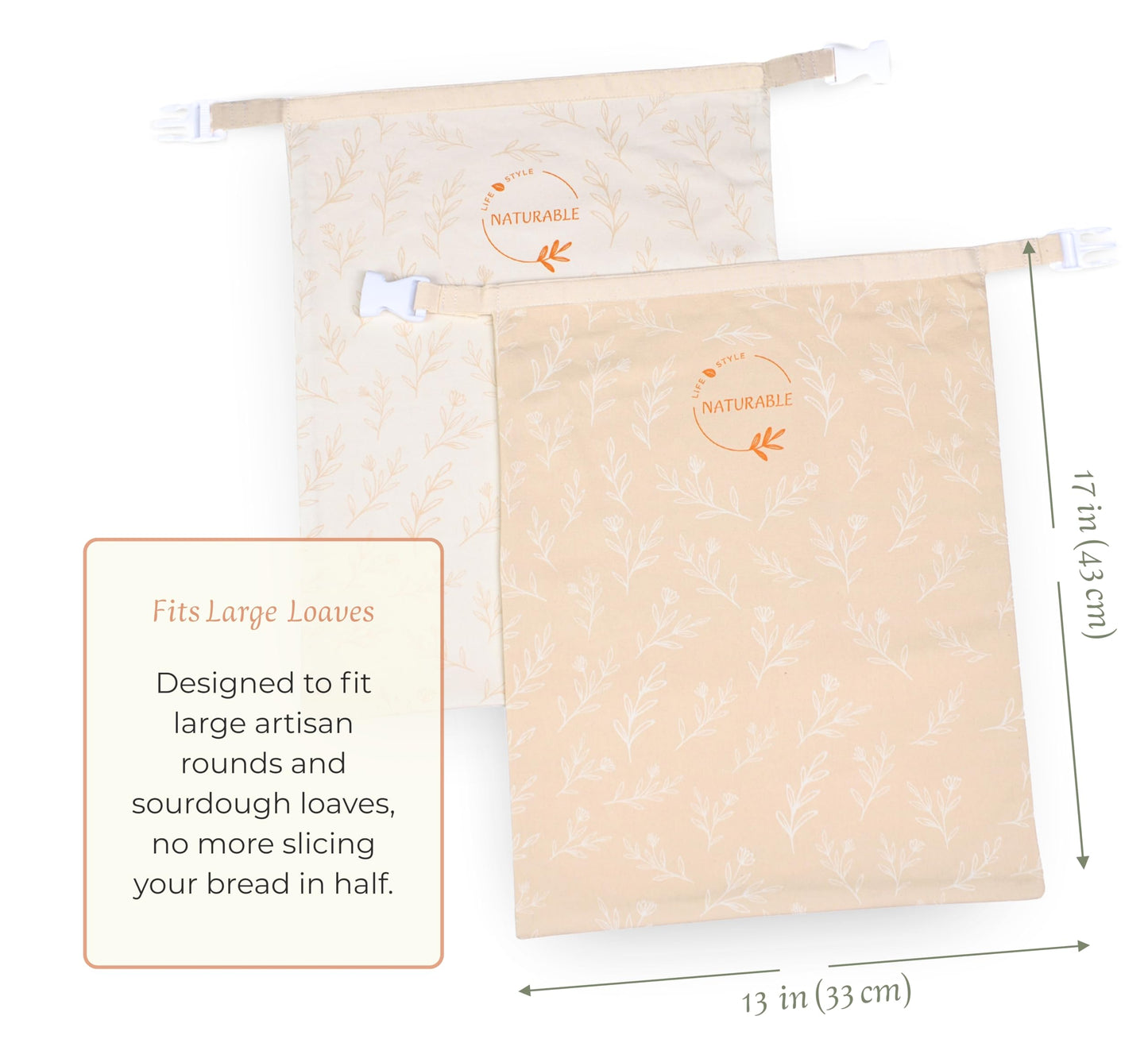 Beeswax Bread Bag for Homemade Bread & Beeswax Wrap Set, 2 XL Sourdough Bread Bags + 2 Beeswax Wraps for Food | Keep Bread Fresh, Breathable, Reusable & Less Waste Storage for Home Bakers (Beige)
