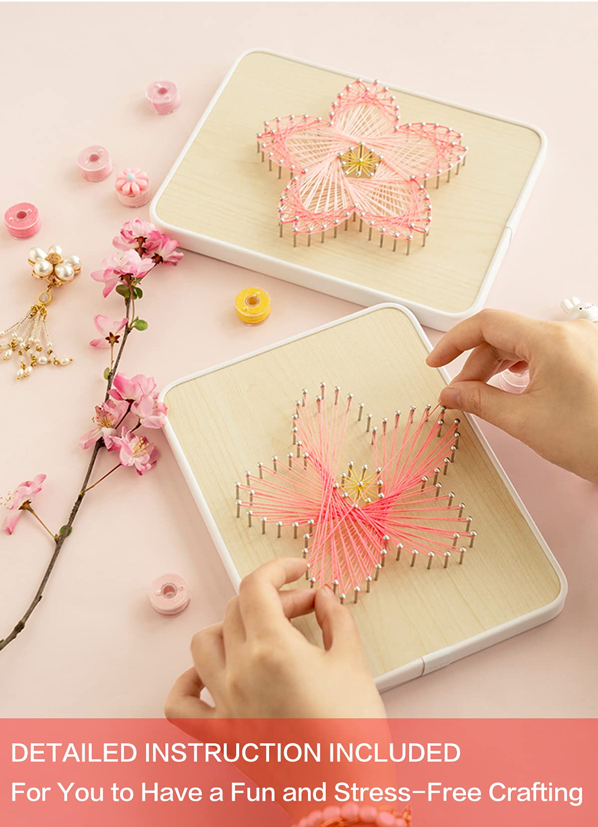 BAZIMA DIY String Art Kit for Beginner, DIY Cherry Blossoms Craft Kit,Unique Gift,Craft Kit for Holidays