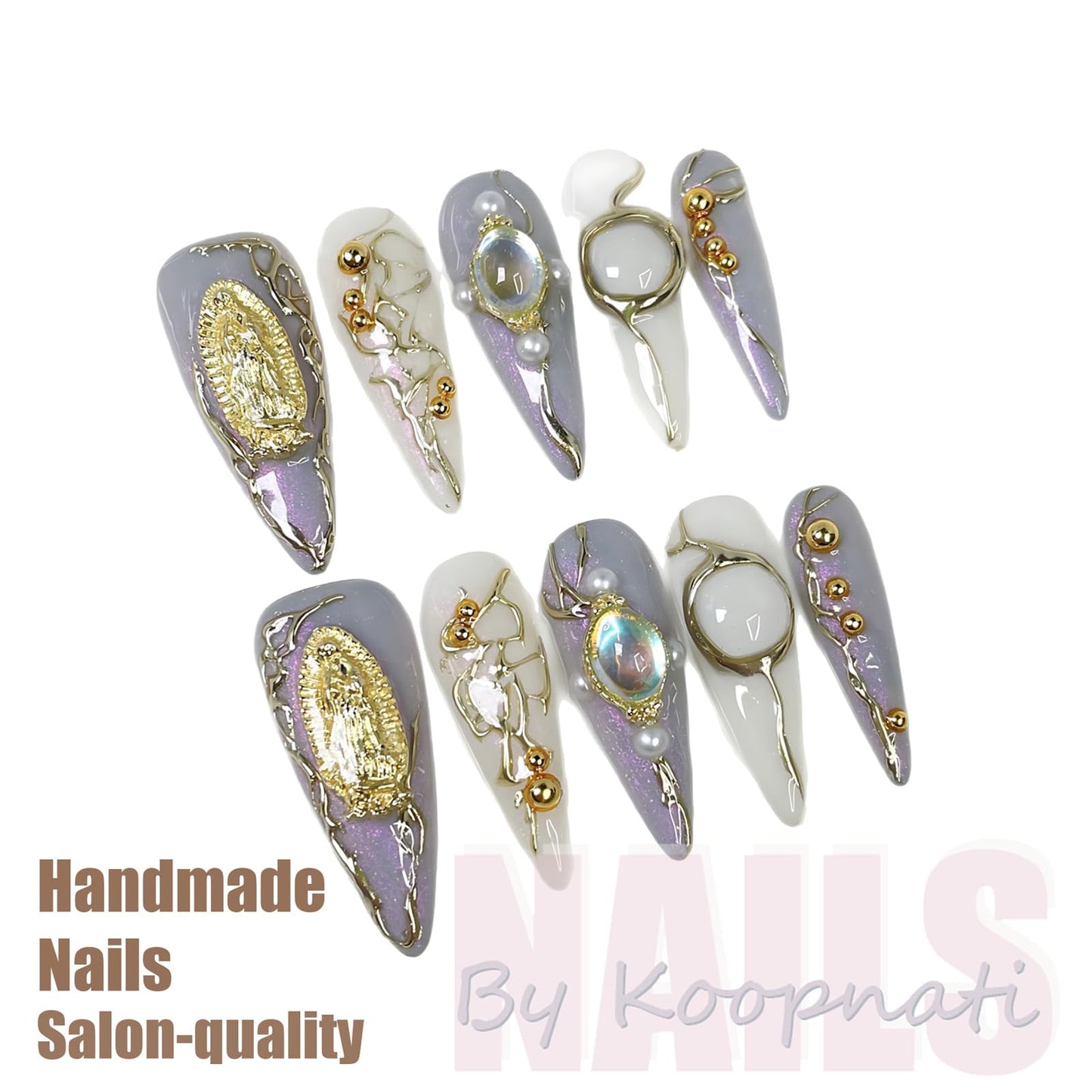Handmade Press On Nails Short Almond White Homemade Press On Nails French Tip With 3D Design Fake Nail Art For Women M