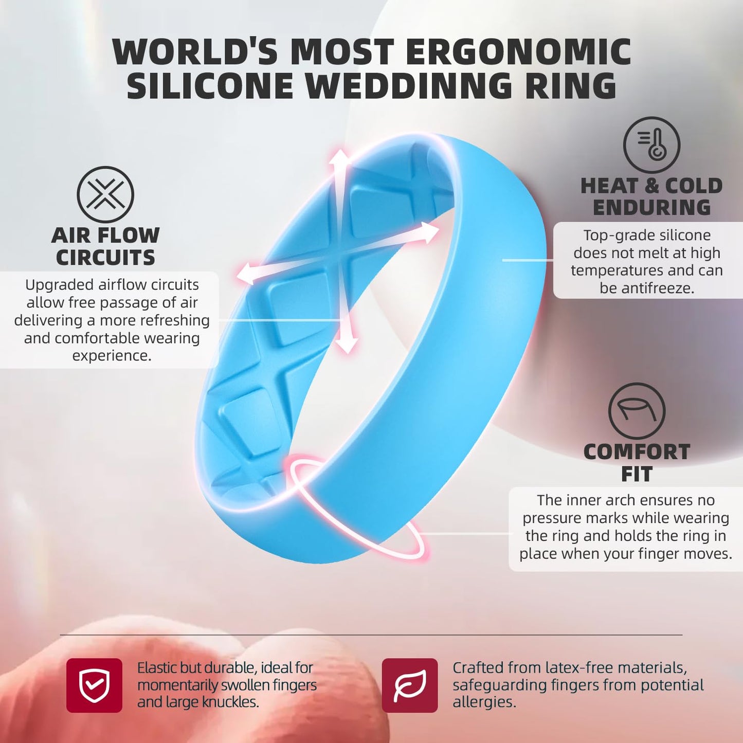 Egnaro Women’s Silicone Engagement Rings, Inner Arc Ergonomic Breathable Design with half sizes, Rubber Wedding Bands，5.5mm Wide-2mm Thick