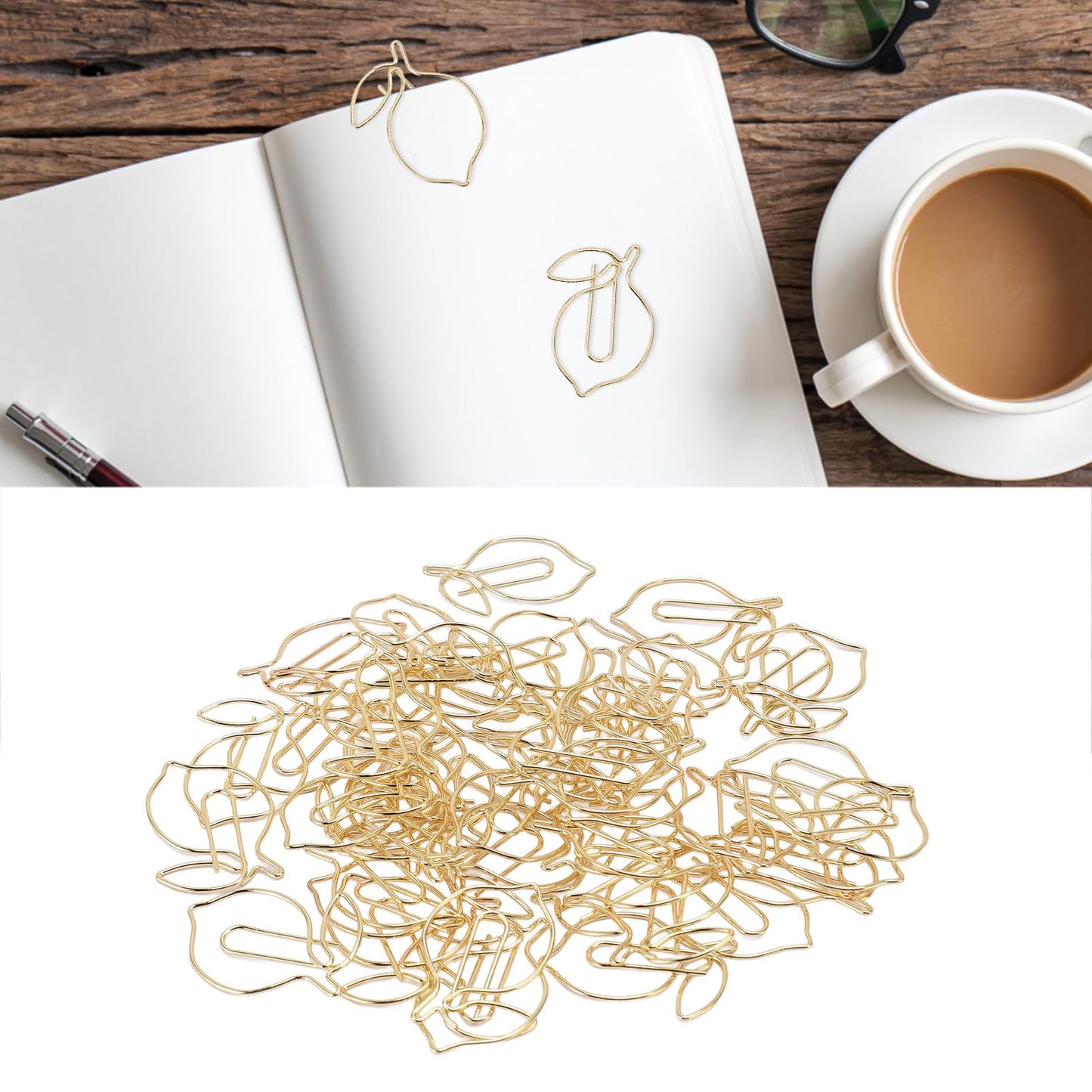 Decorative Lemon Shaped Metal Paper Clips, 100 Pieces with Storage Box, Small Size for Office, Planner, Scrapbooking