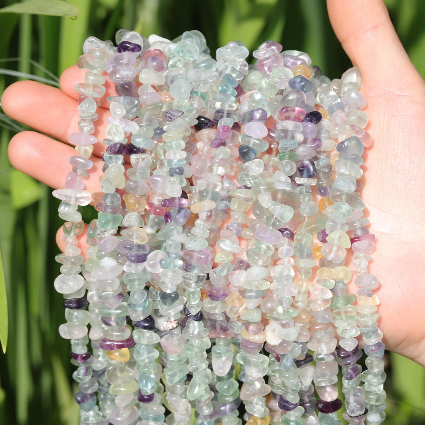200pcs Natural Irregular Chip Stone Beads 5-8mm Fluorite Pre-Drilled 30-inch Strand Semi-Precious Healing Crystal Beads for DIY Jewelry Making Bracelet Chakra Crafts