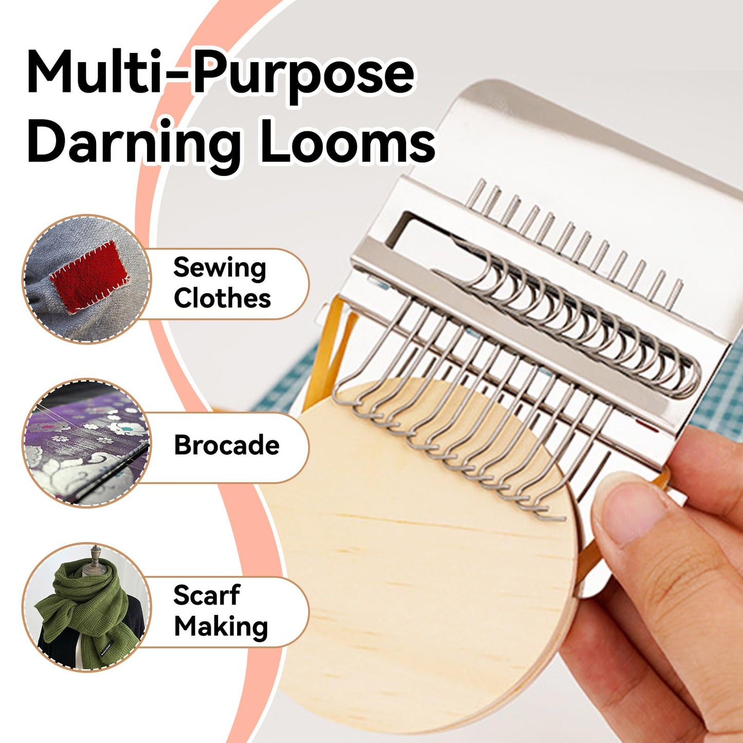 Agatige Speedweve Small Mini Darning Looms, Wooden Loom Speedweve Type Weave Tool Knit Patch Kit for DIY Crafts Mending Jeans Clothes Tapestries Carpets Scarves (21 Needles)