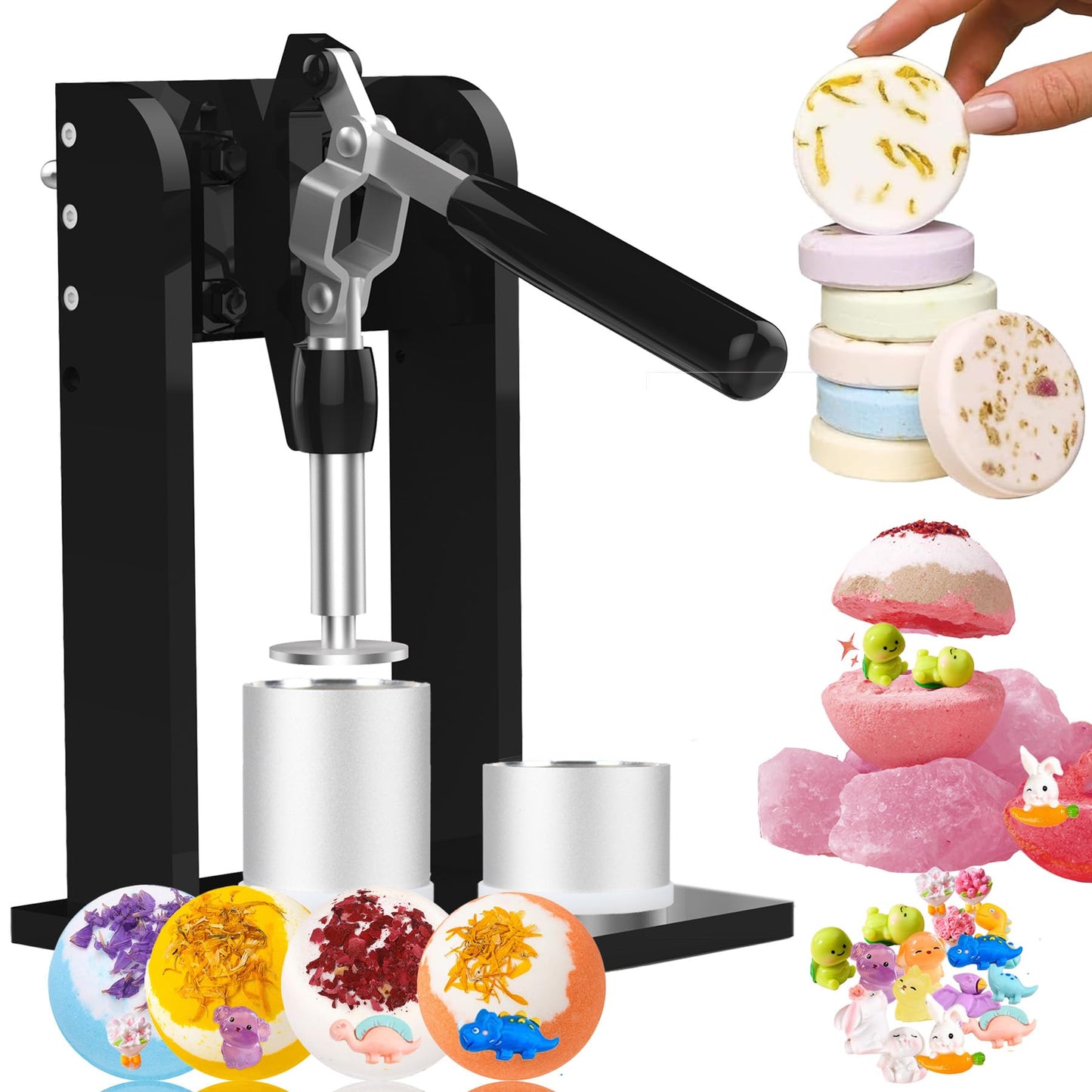 Bath Bomb Press Machine 2 Pcs 1.8 inches Bath Bomb Molds with Surprise Inside for DIY Shower Steamer Shampoo Bar Gifts