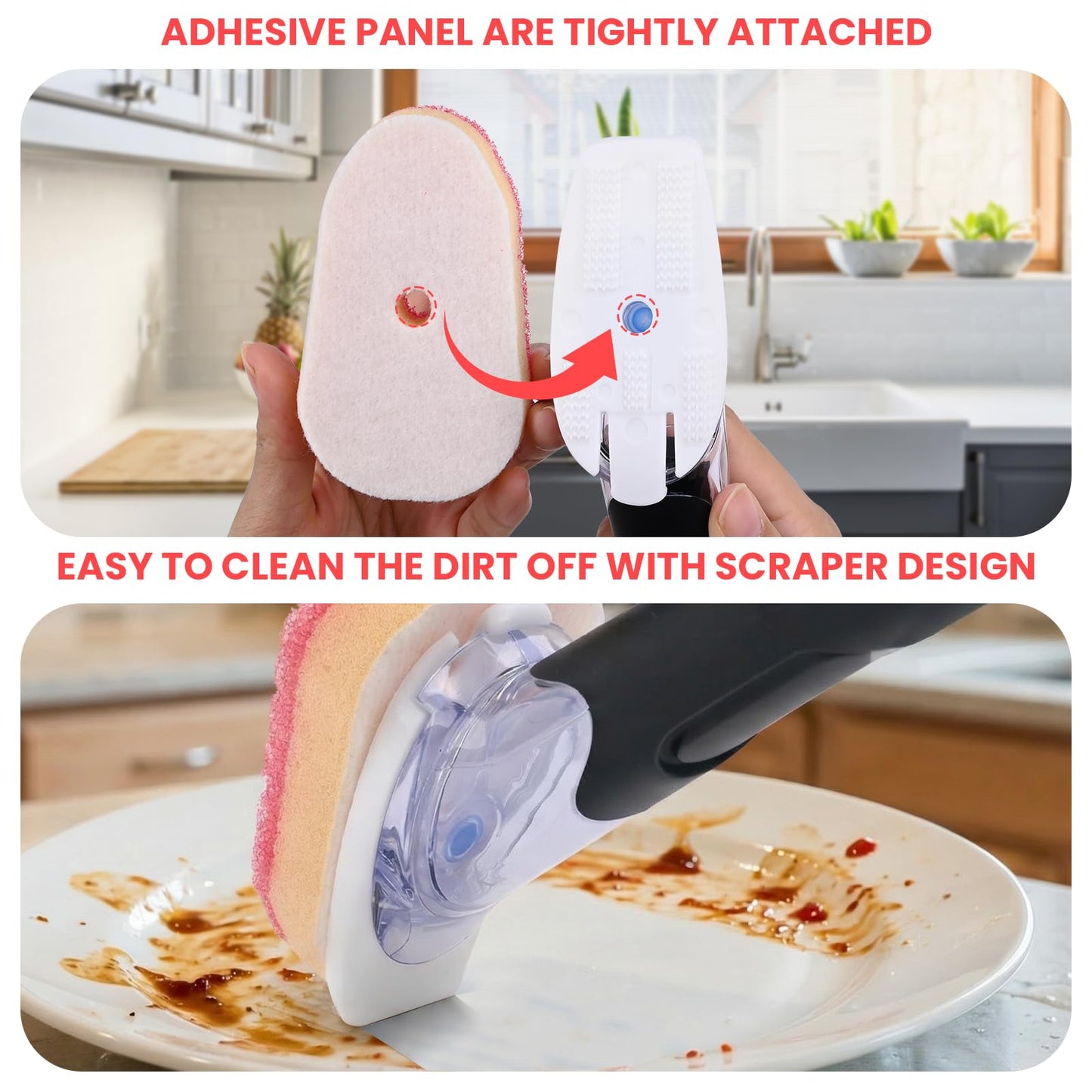 Soap Dispensing Replacement Dish Brush Storage Set with 10 PCS Sponge Refills & Holder - RIMAY Dispenser Scrub Cleaning Scrubber Kitchen Dishwashing Dish Wand Handle for Dishes/Pans/Pots/Sink(Pink)
