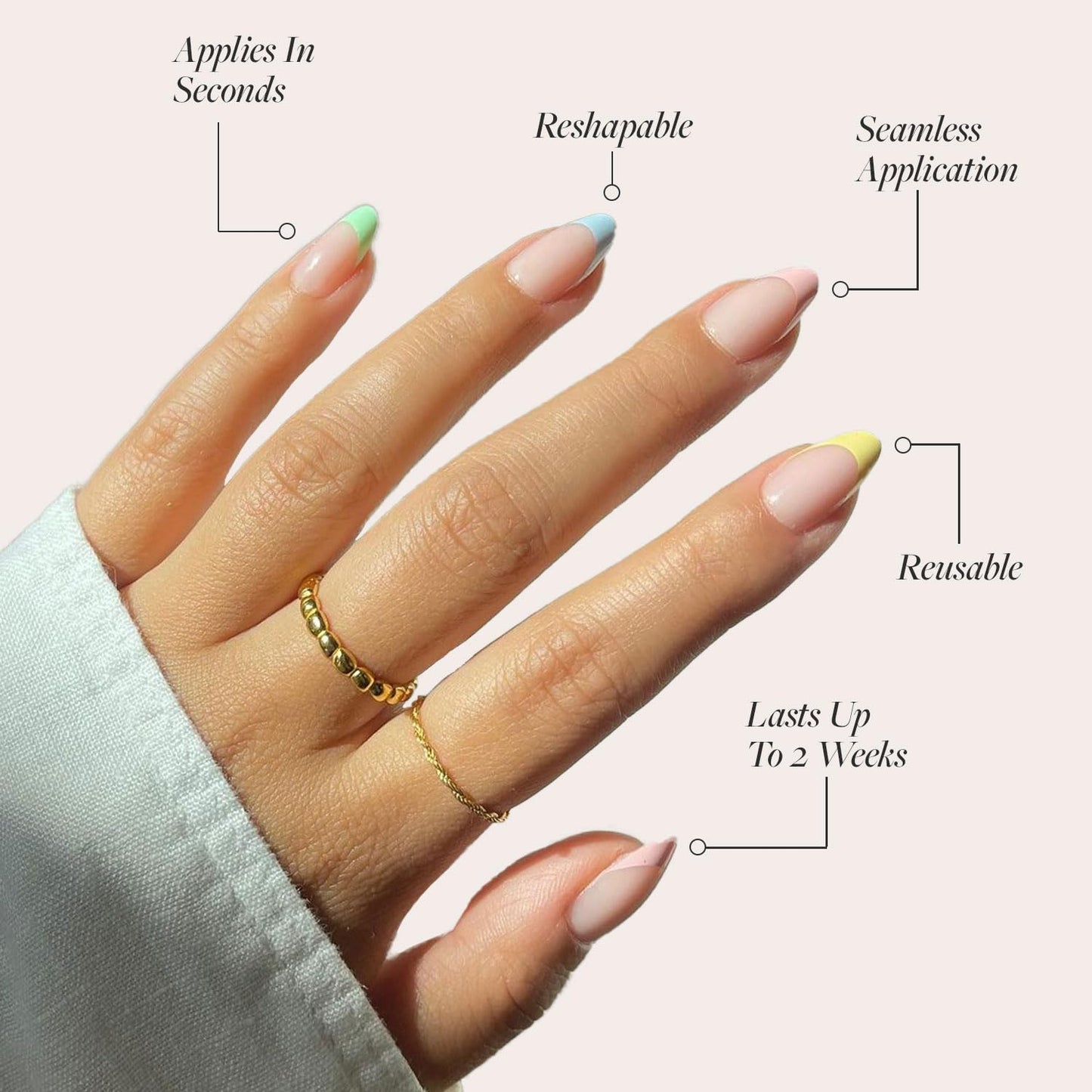 Glamnetic Press On Nails - Confetti | Semi-Transparent Short Almond Fake Nails, Salon Quality | 15 Sizes - 30 Nail Kit with Glue
