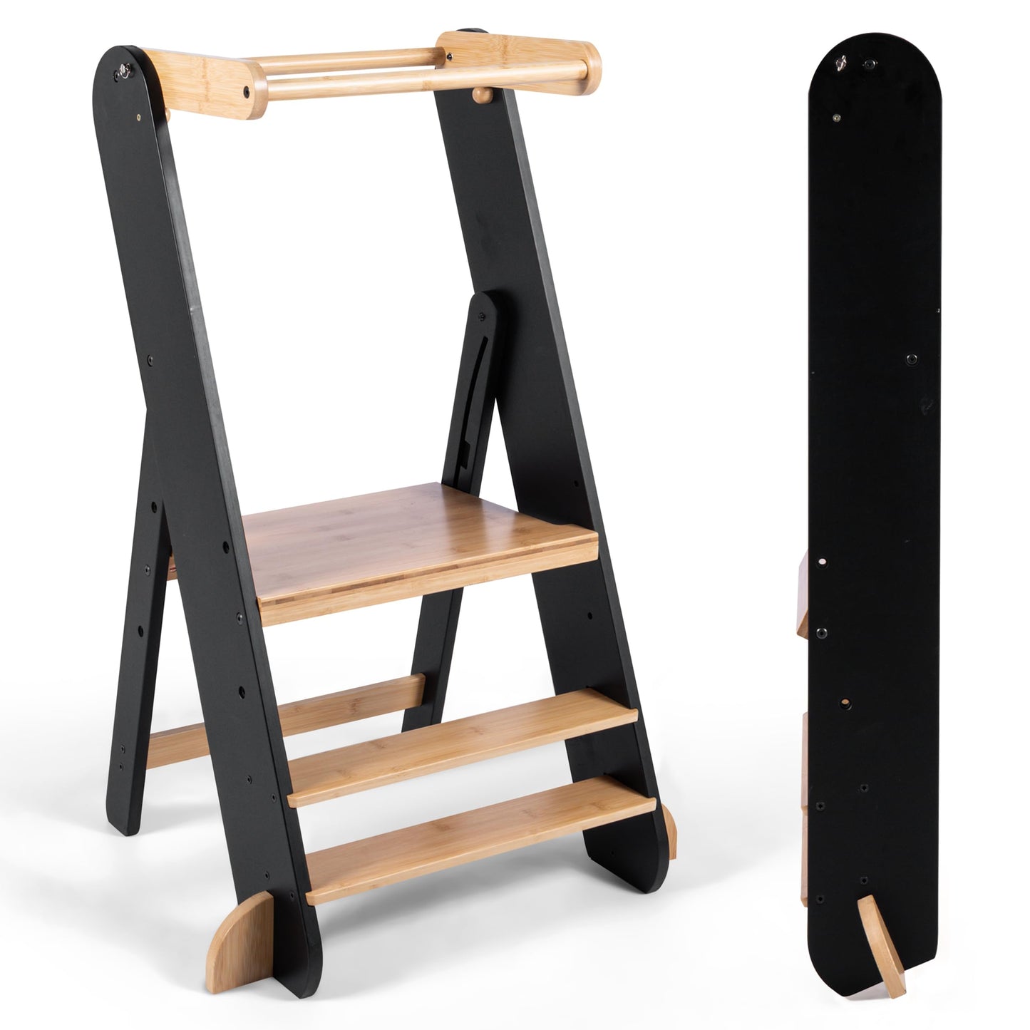Adjustable Folding Toddler Tower, 3 Level Height Adjustable, Montessori Learning Stool, Kids Standing Tower for Kitchen and Bathroom.