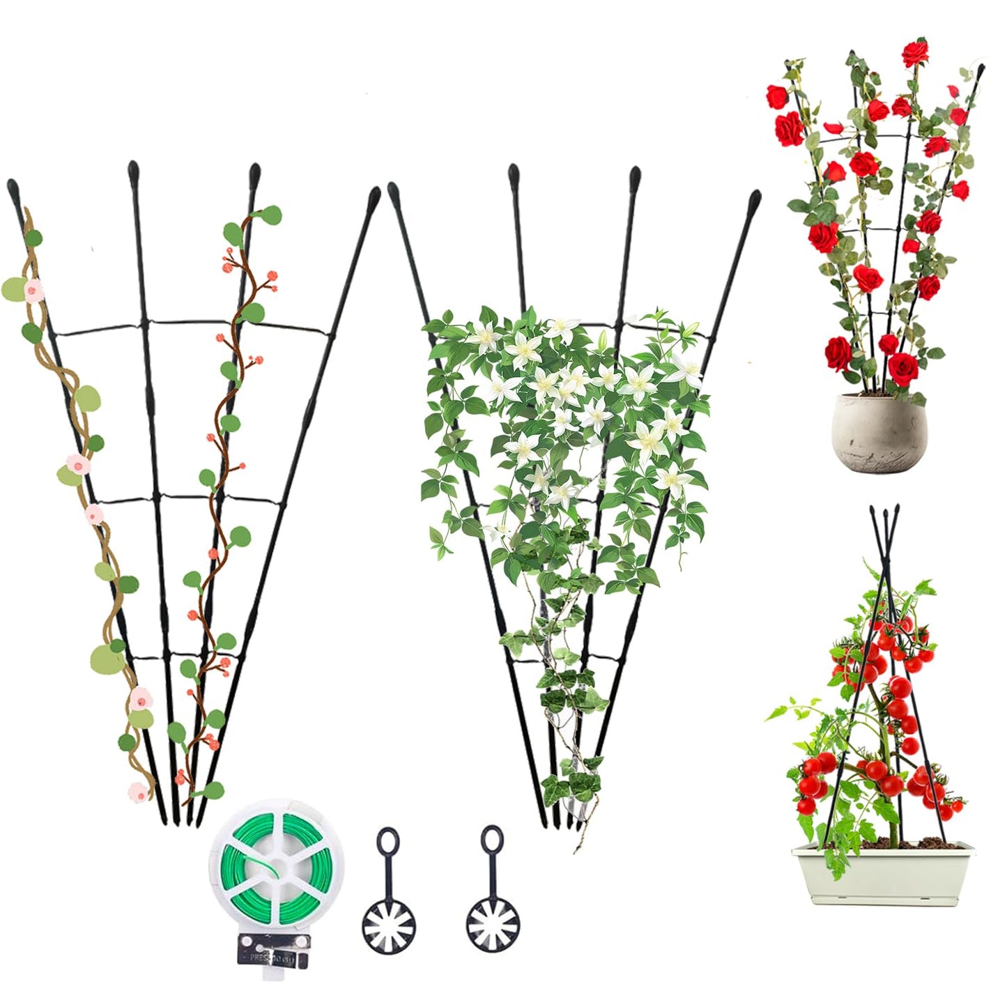 Garden Trellis for Climbing Plants Outdoor & Indoor, 47in Plant Trellis for Vines, Flowers,Tomato cage 3 Shapes Rustproof Plant Support Trellis for Potted Plants,Rose, Cucumber, Pea, Tomato, 2Pack