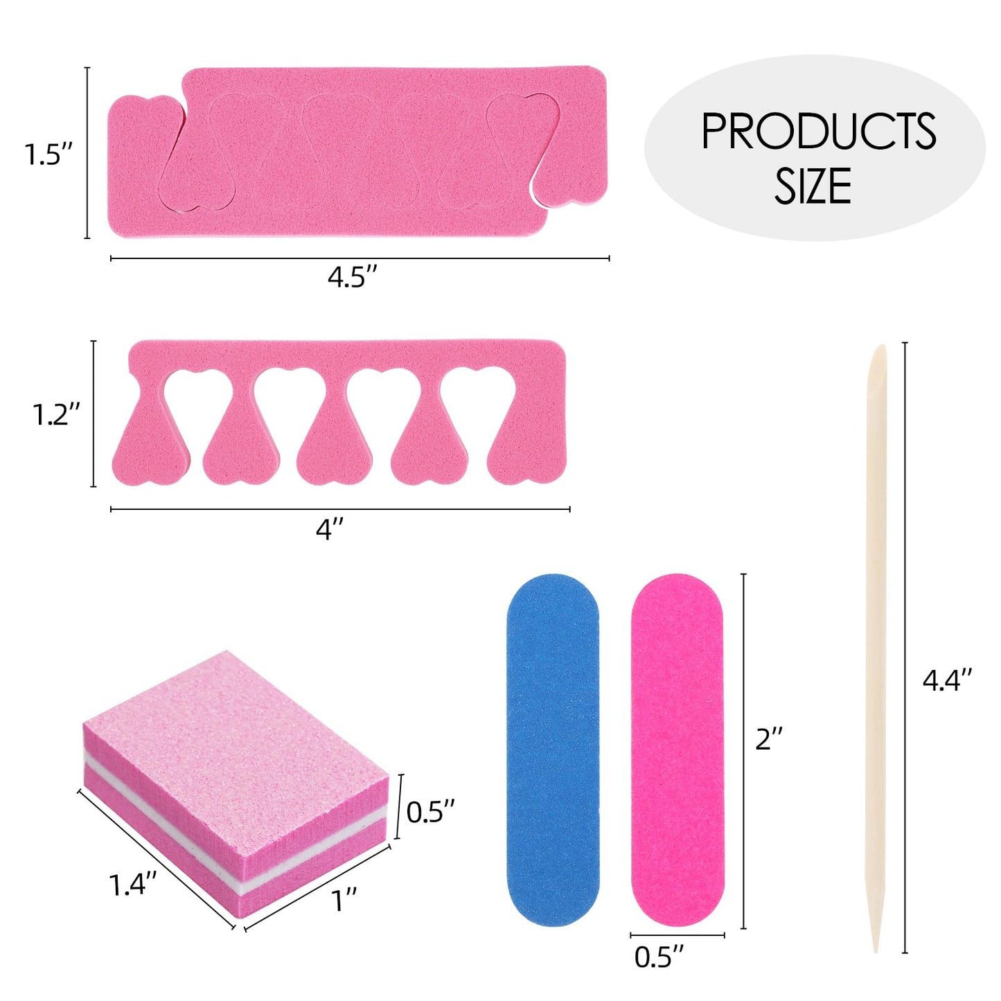 277Pcs Toe Separators Set- Nail Spa Party Tools, Mini Nail Files Buffers Block, Orange Nail Sticks Pedicure Wood Cuticle Pushers