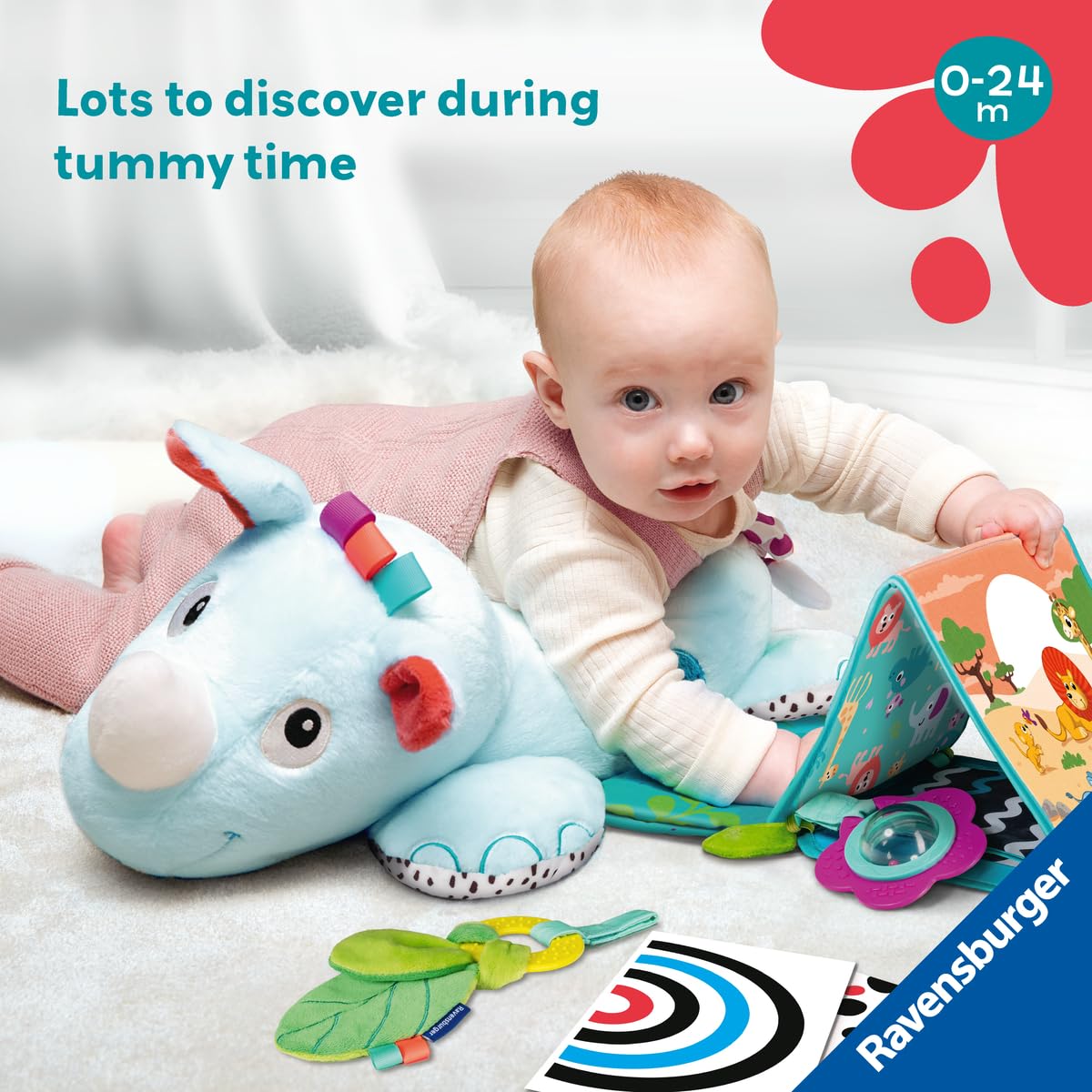 Ravensburger Play+ 3-in-1 Tummy Time Activity Station - Rhino | Interactive Play Mat | Encourages Motor Skills & Exploration
