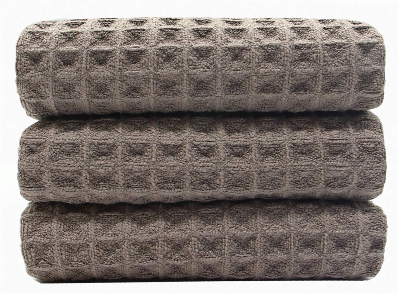 VeraSong Waffle Weave Thick Microfiber Dish Drying Towels Absorbent Tea & Hand Towel Lint Free 16x24 Inch 3 Pack Gray
