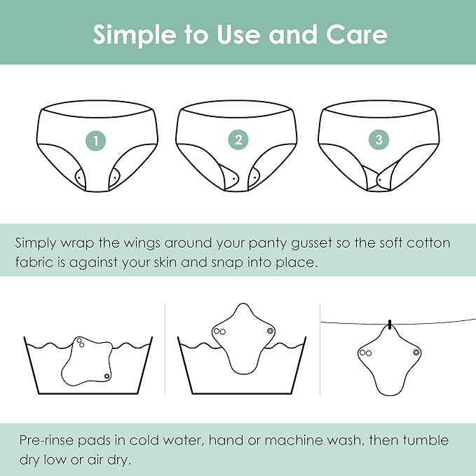 wegreeco 6 Pcs Reusable Menstrual Pads, Ultra Absorbent Cloth Pads for Heavy Flow, Sanitary for Teens, Women, Nonslip, Grey Inner, Grey Outer, X-Small