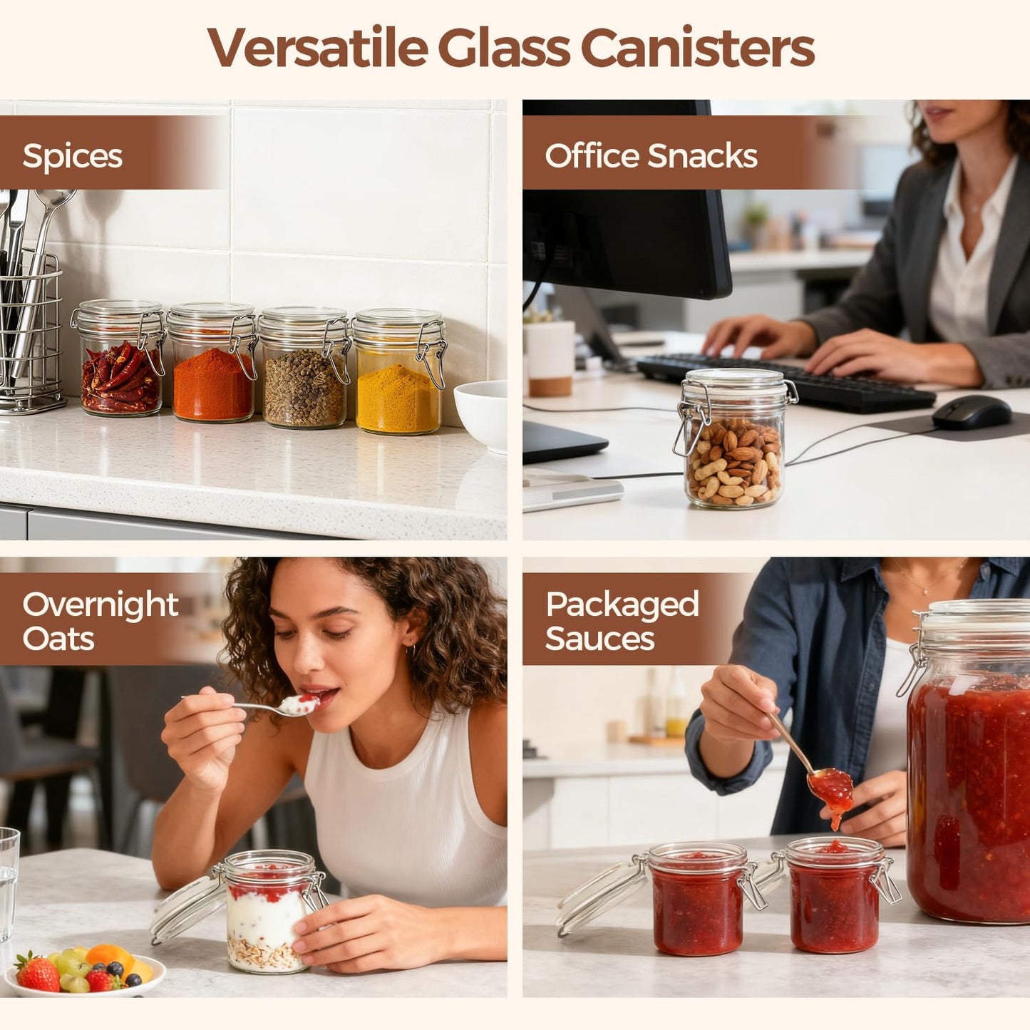 ComSaf 8oz Glass Jars with Airtight Lids (Value Pack of 12), Bulk Cylindrical Jelly Jars for Complete Pantry Organization, 240ml Small Canisters for Sourdough Discard, Spices, Crafts & More
