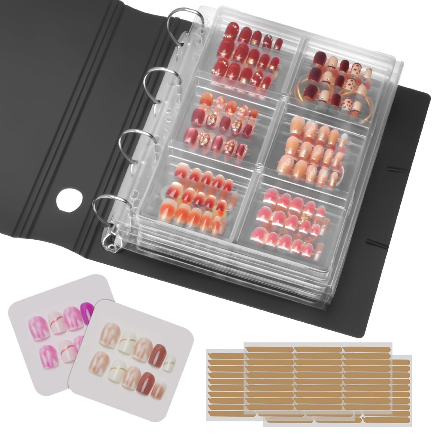 CGBE Press On Nail Organizer: Upgraded Dust & Crush-Resistant Protection - Removable D-Ring Binder Pages - Press On Nail Storage with Nail Tape
