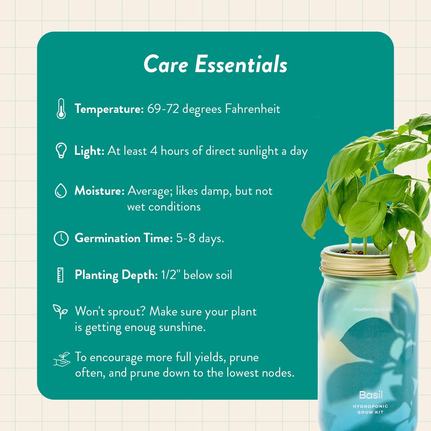 Modern Sprout Mason Garden Jar - Self-Watering Hydroponics Growing System Kit with Organic Herb Seeds - Jar Planter for Indoor Herb Garden - Seed Starter Kit - Home Decor & Gifting - Basil