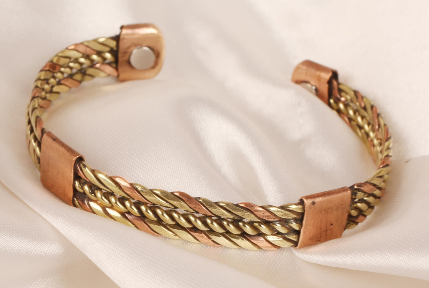 Touchstone Handcrafted Braided Copper Brass Multi Layer Magnetic Hand Forged With Solid High Gauge Tibetan Minimalistic Elegance Bracelet In Two Tones For Men And Women.
