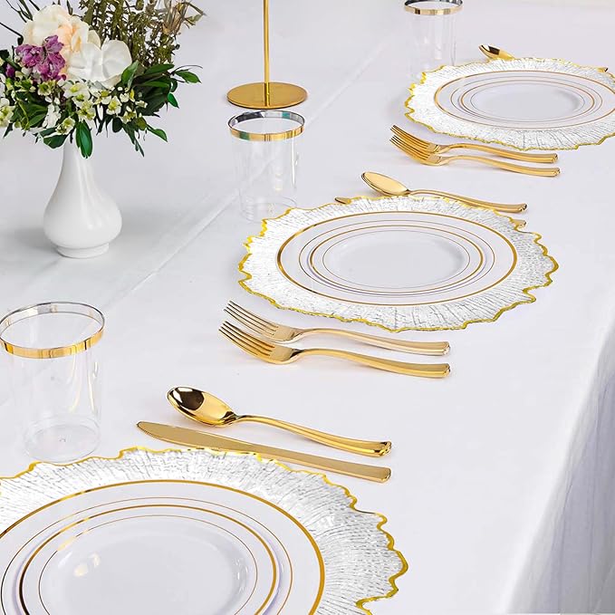 MAONAME 13" Clear Charger Plates, Round Reef Chargers for Dinner Plates, Plastic Plate Chargers for Table Setting, Wedding Decor, Set of 12