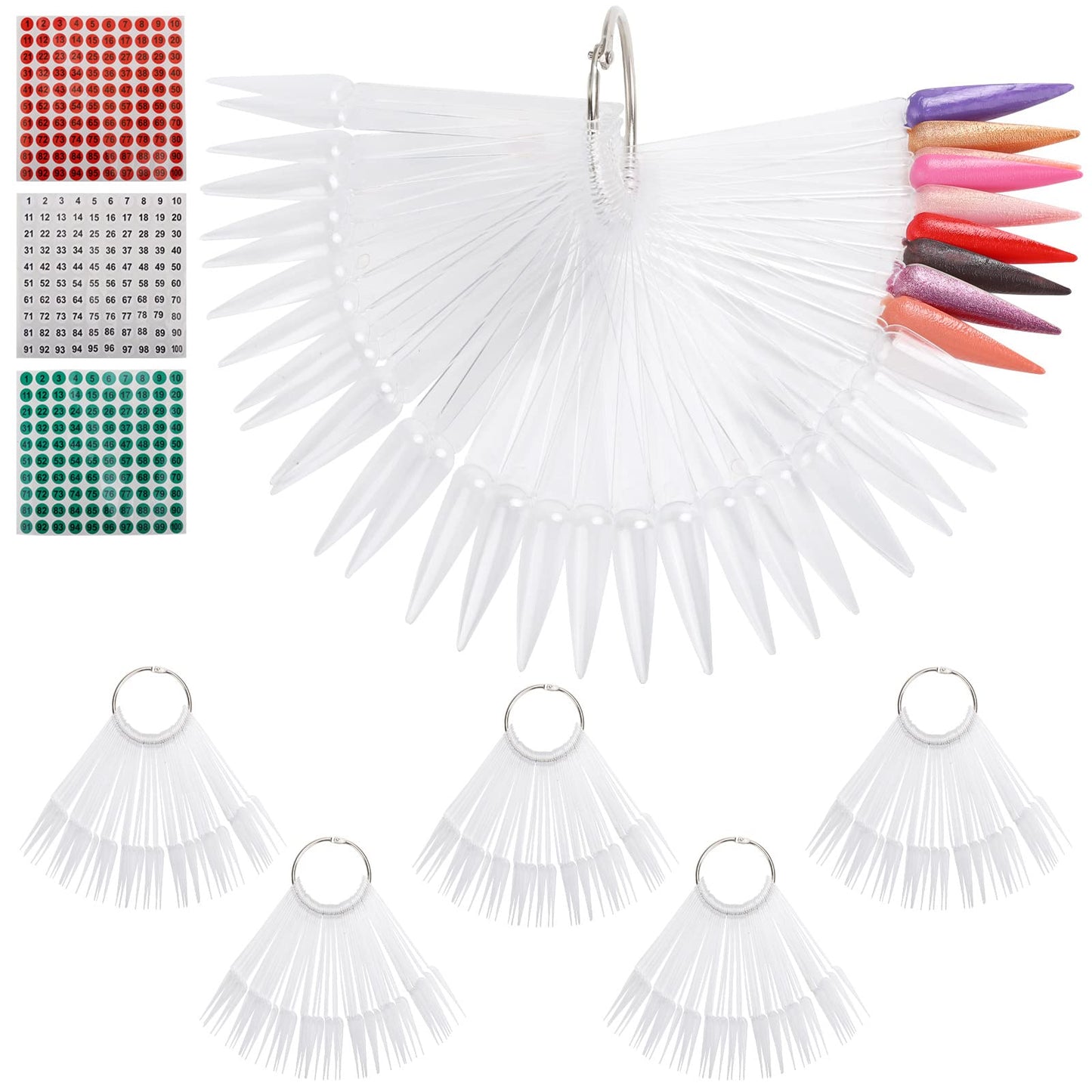 300 Pcs Nail Swatch Sticks with Ring, Stiletto Nail Polish Color Sample Sticks Display