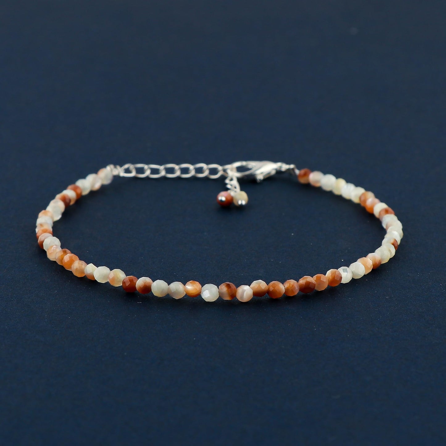 GEMKORA Natural Real Multi-Moonstone Crystals Bracelet, 3mm Best Grade Micro Cut Beads, Chakra Healing Gemstone, Beautiful Simple Jewelry, Silver Plated Jewelry 8 inch