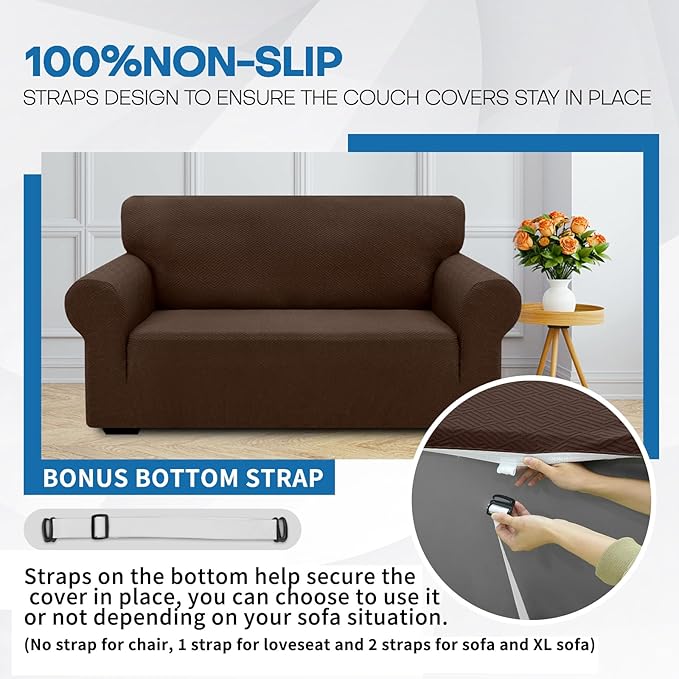 XINEAGE 2026 New Extra Large Couch Cover for 3 Cushion Couch (91"-110") 1 Piece Stretch Oversized Sofa Slipcovers Jacquard 4 Seater Furniture Protector Elastic Bottom for Kids,Pet (XL Sofa, Coffee)