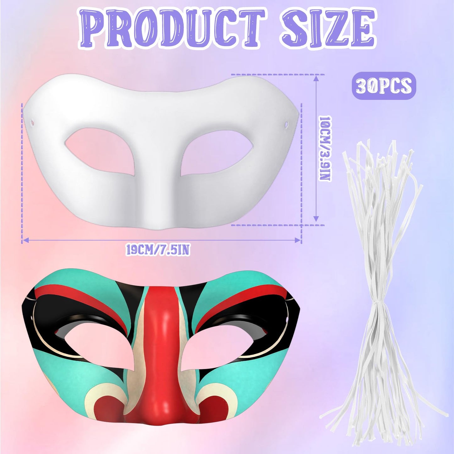 Xthrotsenk 30 Packs Paper Mache Masks, White Craft Half Face Masquerade Mask, Blank Mardi Plain Paper Eye Masks for DIY Arts Cosplay Costume Party