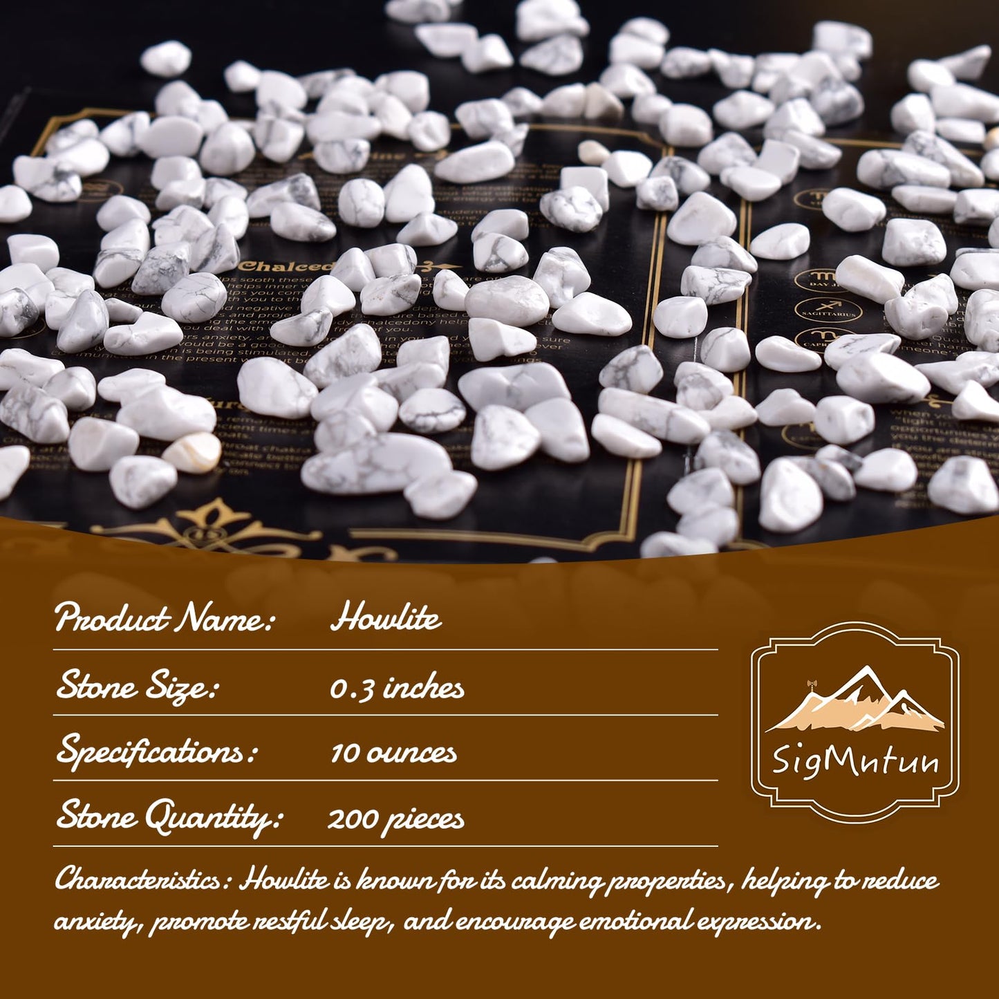 SigMntun Polished Howlite Crystal Chips 200 Pcs - 0.3" 10 oz Tumbled Stone Chips Crushed Sea Glass Stones Healing Reiki Crystal Jewelry Making Home Decoration