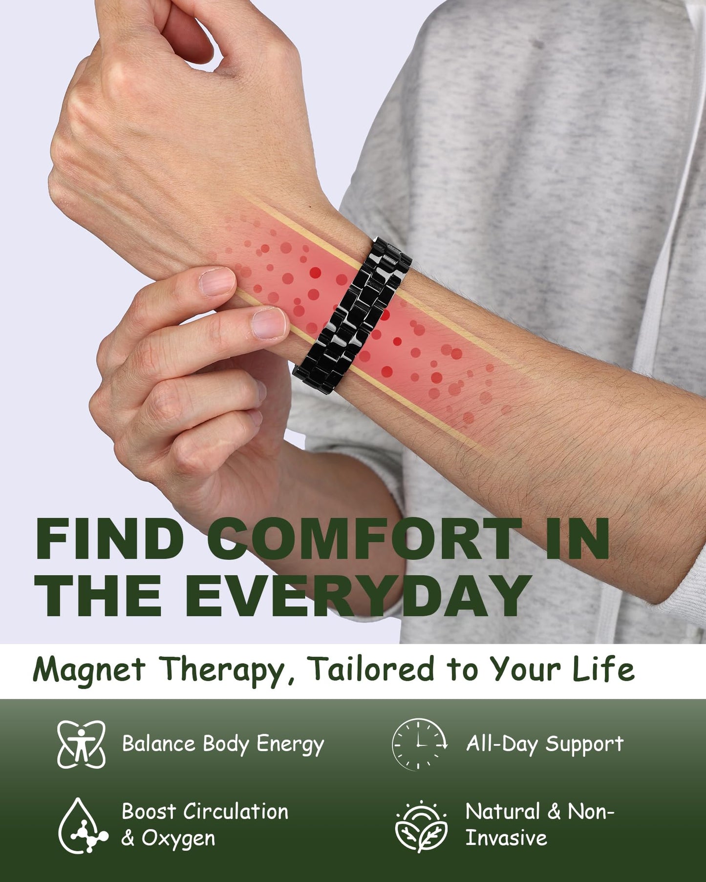 MagEnergy Copper Magnetic Bracelet for Men, 99.9% Pure Copper Bracelet with Double-Row Strength Magnets, Adjustable Jewelry with Sizing Tool