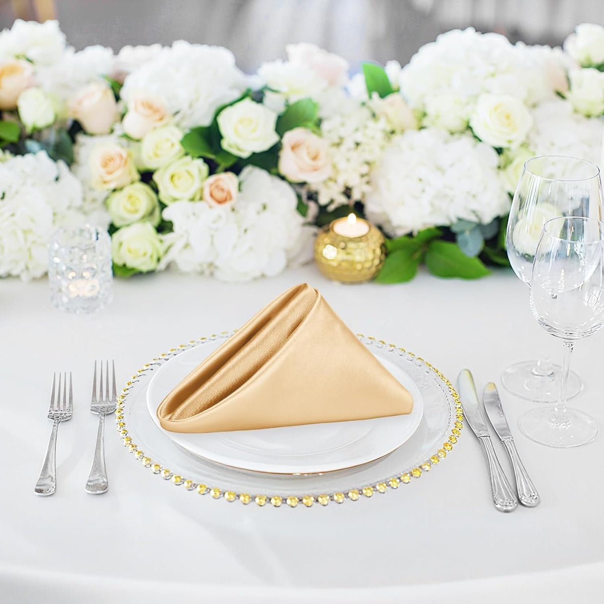 Bailarina 40 Pack Gold Satin Napkins,17x17 Inches Wedding Napkins Square Soft Silky Table Napkins Bulk Decorative Elegant Cloth Napkin for Party Decoration, Banquet,Wedding,Graduation
