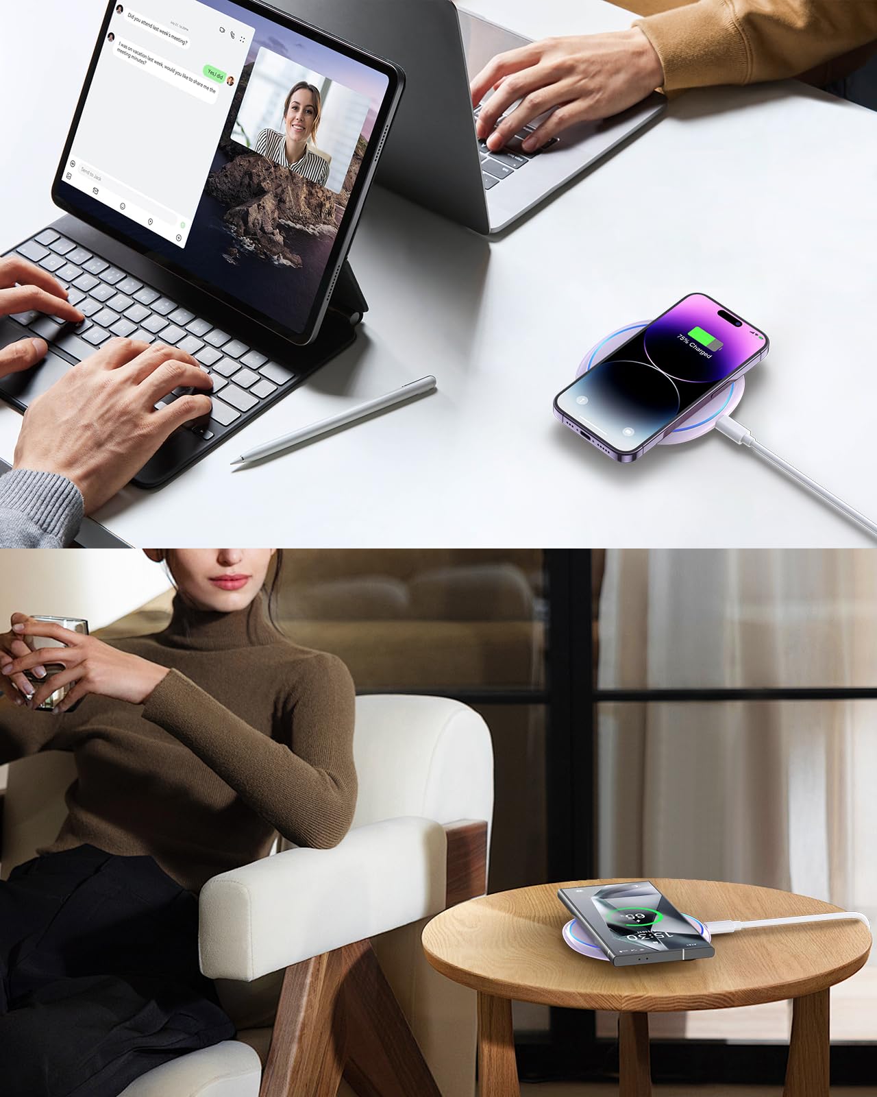 NANAMI 10W Max Wireless Charger Pad, Fast Charging Compatible with iPhone 17/16/15/14/13/12/11/SE Series, Samsung Galaxy S26/S25/S24/S23/S22/S21/S20, AirPods 2/3 - Adapter Required (Sold Separately)