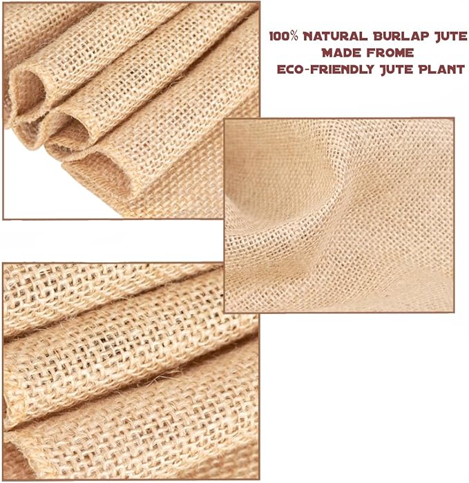 Burlap Table Runners Set of 12 – 12 x 108 Inch Natural Jute Rustic Farmhouse Table Decor for Parties, Holidays & Crafts