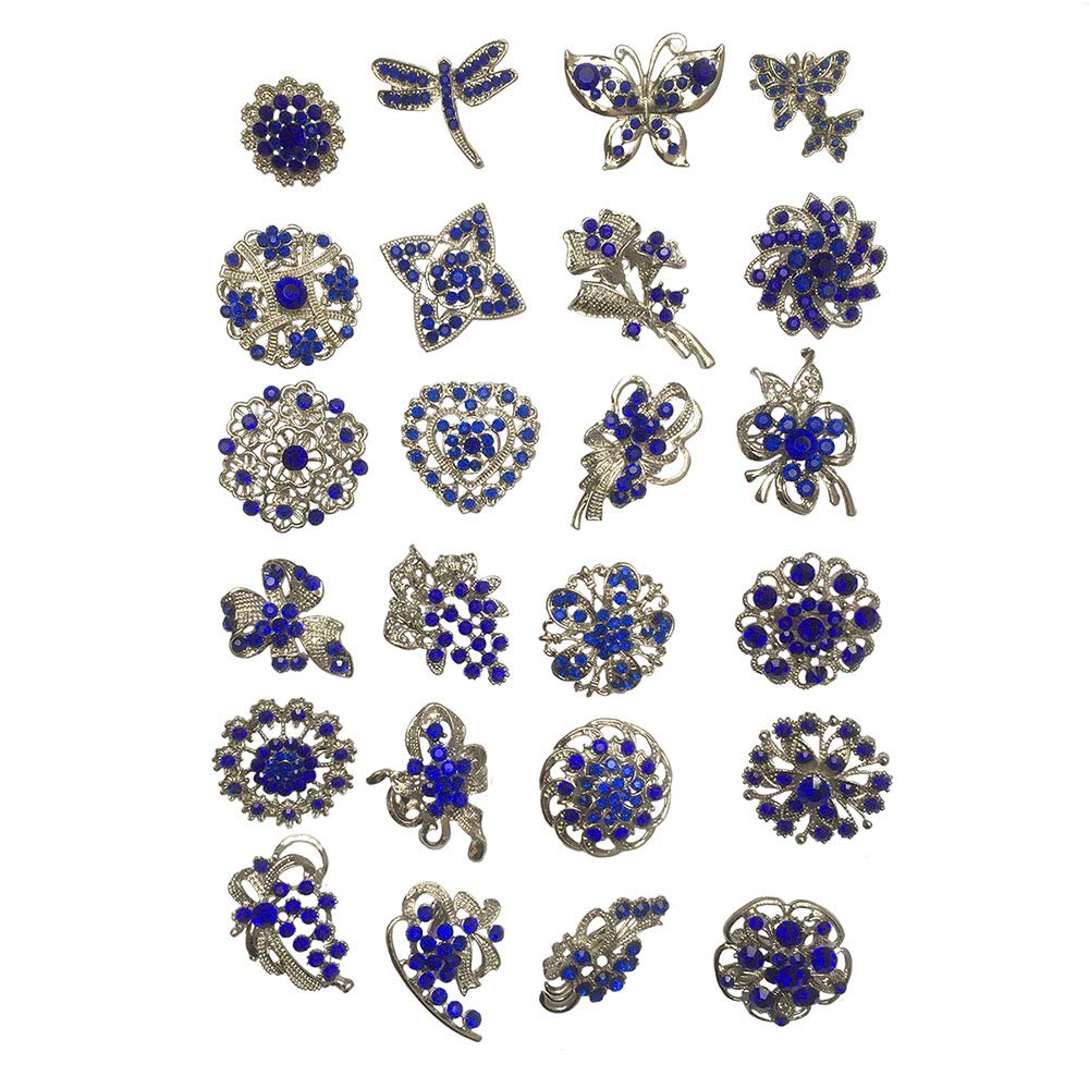 Ezing Lot 24pc Shining Rhinestone Crystal Brooches Pins DIY Wedding Bouquet Kit (G)