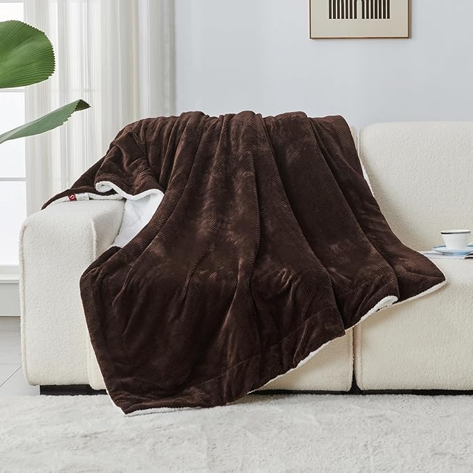 SOCHOW Waffle Sherpa Fleece Throw Blanket, Super Soft Fuzzy Warm, Lightweight Fluffy Reversible Plush Blanket for Bed Sofa Couch, 60 x 80 Inches Brown