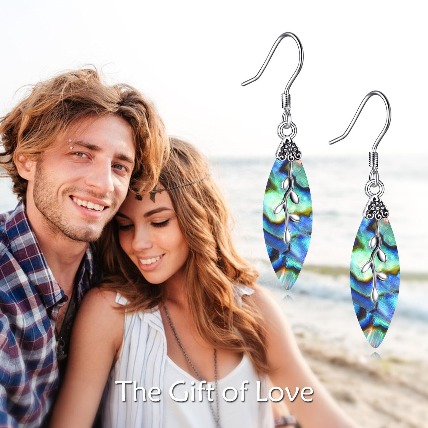 POPLYKE Teardrop Leaf Abalone Earrings for Women 925 Sterling Silver Leaf Earrings Dangle Leaf Jewelry Gifts Green Earrings