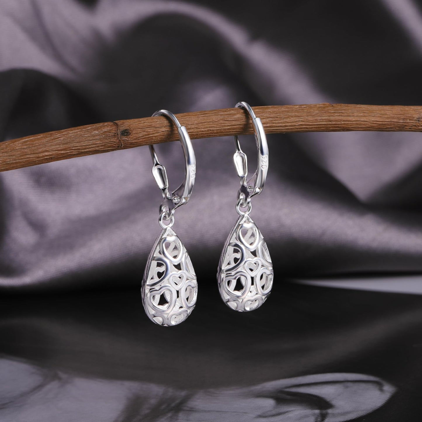 Sterling Silver Teardrop Earrings for Women Silver Dangle Leverback Earrings Hypoallergenic Filigree Tear Drop