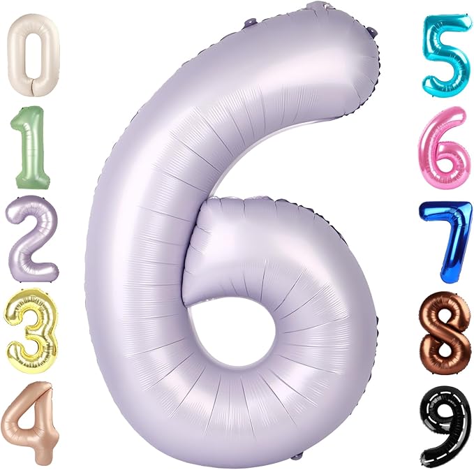 Number 6 Foil Balloon 40 Inch – Cream & Purple Mylar Number Balloon for Birthday, Graduation & Anniversary