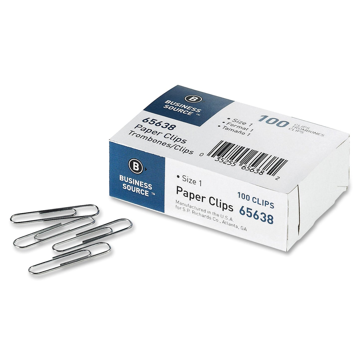 Business Source Paper Clips, Size 1, Regular, .033 Wire Gauge, 100/Box, 10 Boxes Total