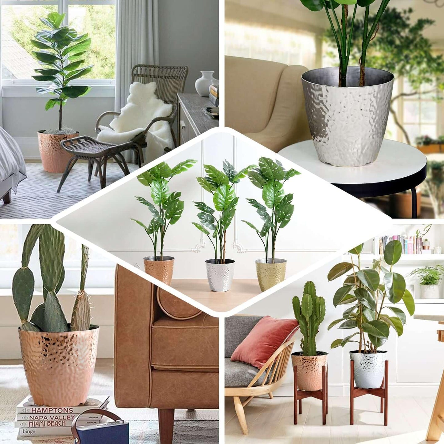 Efavormart 11" Gold Polypropylene Planter Pot Indoor, Flower Pot for Plants with Metallic Hammered Design