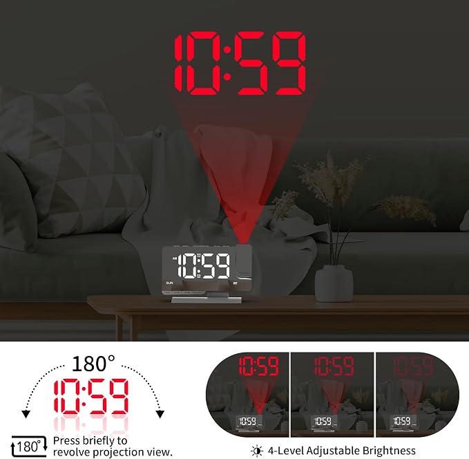 Lamisola Projection Alarm Clock for Bedroom Ceiling, White Digital Clock