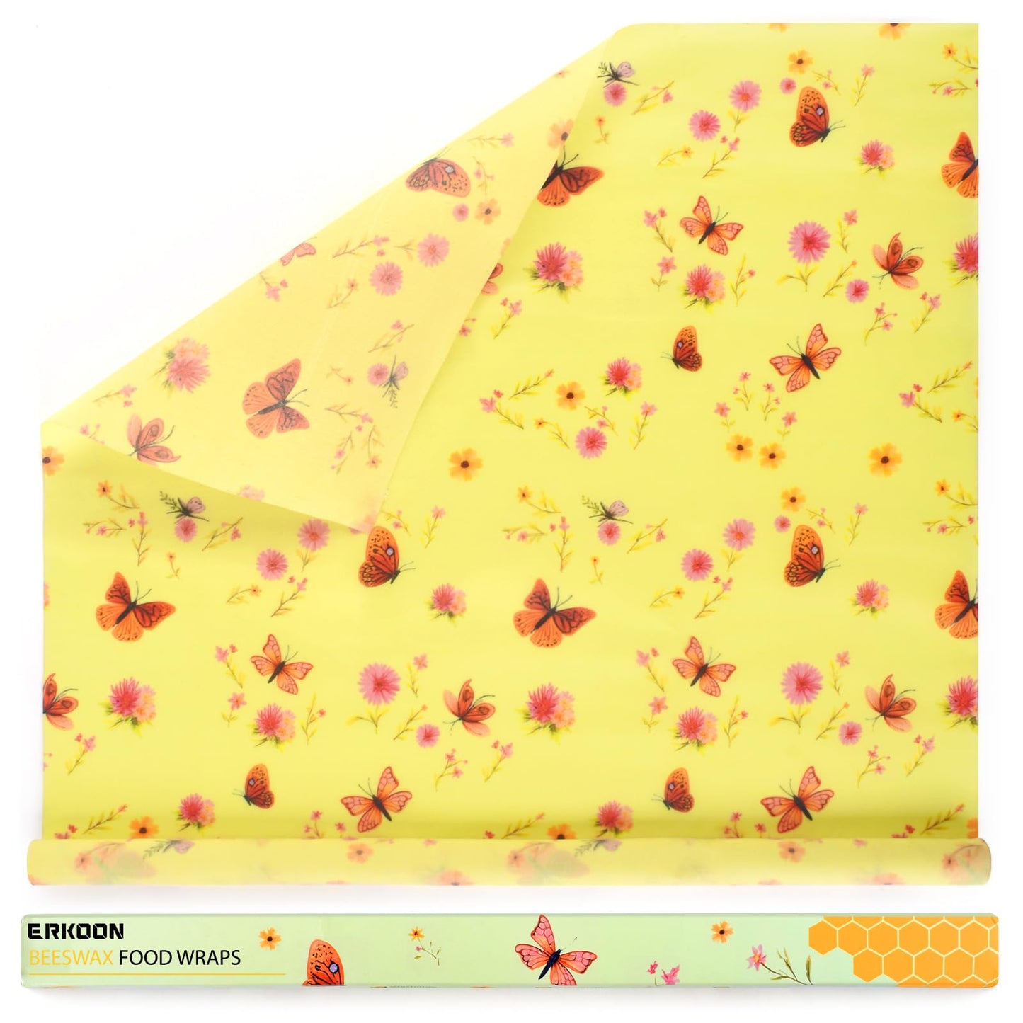 Reusable Beeswax Wraps 17 x 47 Inch Large Beeswax Food Wraps Eco-Friendly Sustainable Organic Cotton Food Storage Wraps for Sandwich, Cheese, Bread, Snacks (Butterfly)