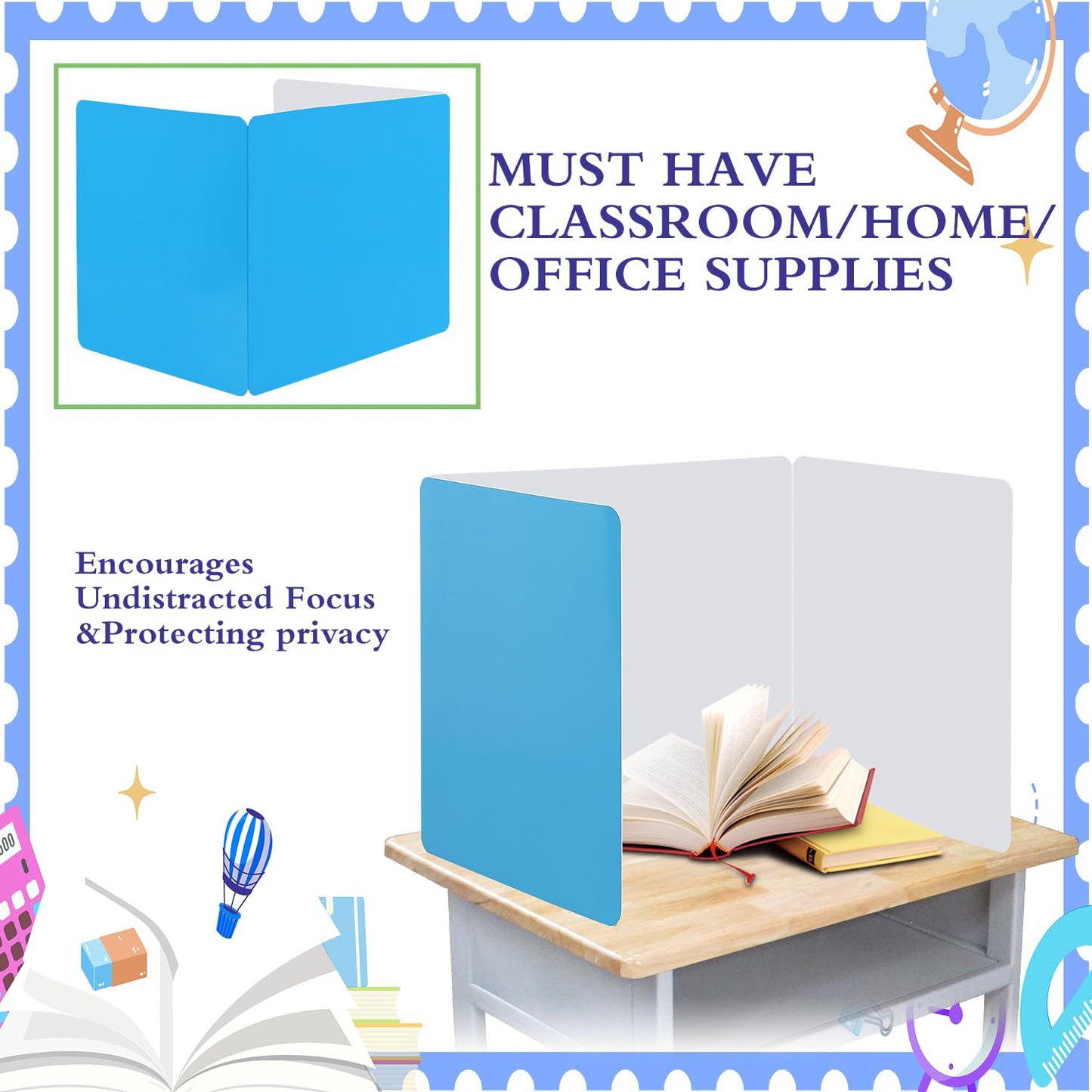 EARTHSON 12 Pcs Desk Dividers for Students, Coated Paper Privacy Shields Folder for Students, Privacy Folders for Students Desks, Test Divider Classroom Teacher Supplies Office Home, Blue