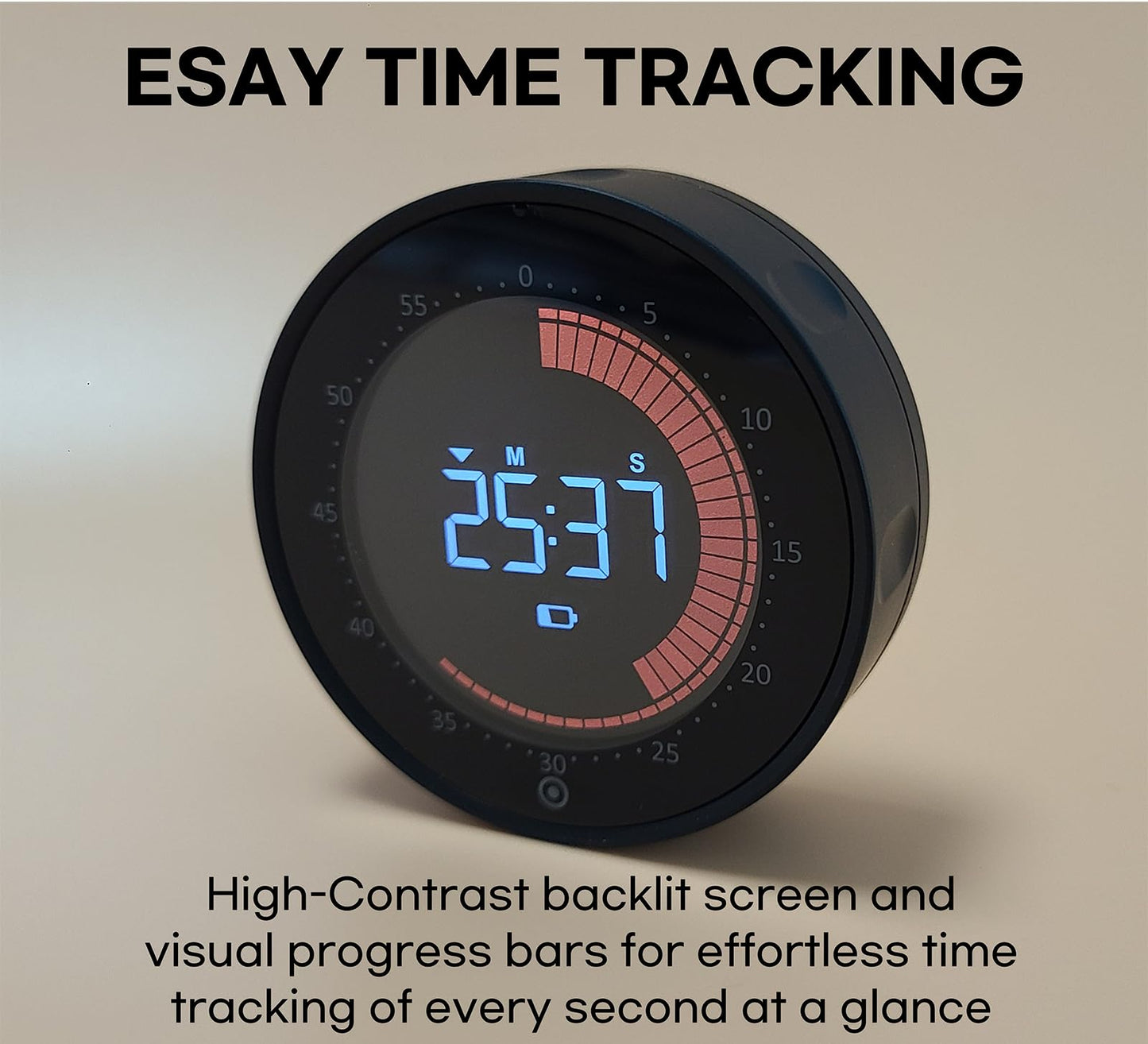 CREAVIVA Visual Digital Timer - 60 Min Countdown & Count Up, Large LED Screen with Red Visual Disc, Magnetic Silent Timer for Kids, Seniors, Classroom, Kitchen Cooking, ADHD & Autism Productivity Tool