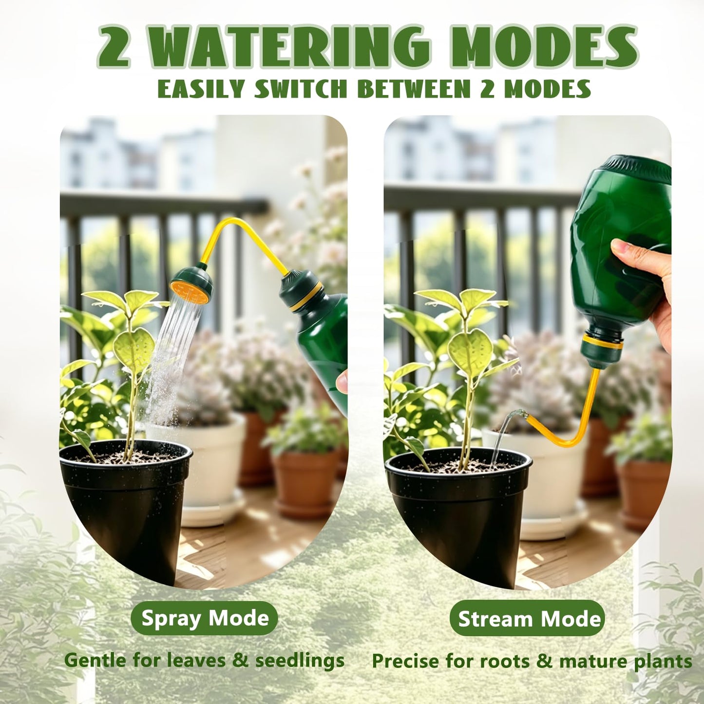2 Pack Small Watering Can, 2 in 1 Spray Head Functionality, 450ML Squeeze Garden Plant Watering Can for Seedlings Indoor/Outdoor Plants(Green)